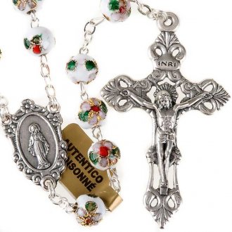 Rosario cloisonn� bianco tondo 8 mm