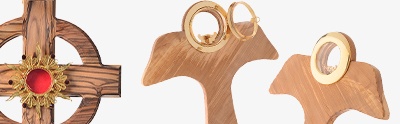 Monstrances, reliquaries in olive wood