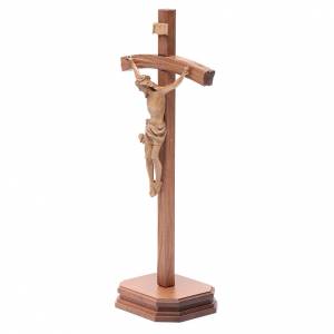 Crocifisso Da Tavolo Artigianale In Legno - Cristo E INRI Ottonati, Made In Italy (27x13 Cm)