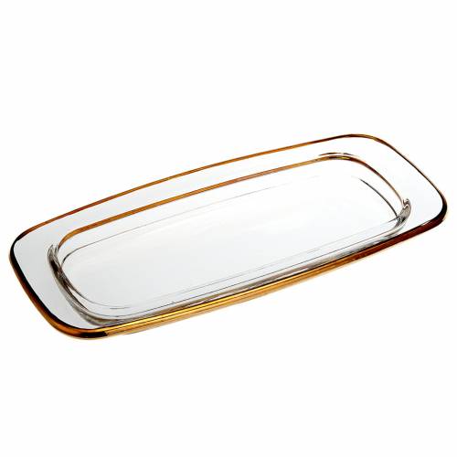 Rectangular glass cruet tray 20x9.5 cm with golden edge online sales