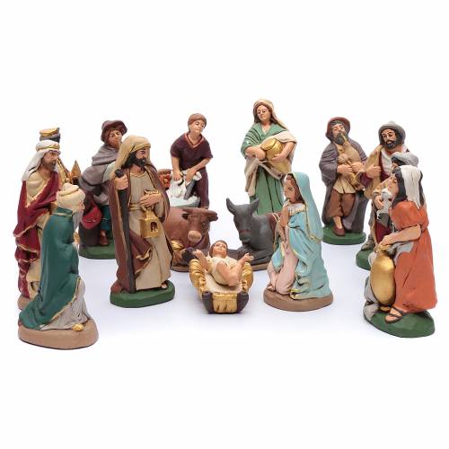 Nativity set in painted clay 15 figurines 20cm | online sales on ...