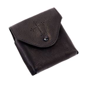 Étui à Custode En Vrai Cuir Noir - Dimensions 6x6.5 Cm - Fabriqué En Italie