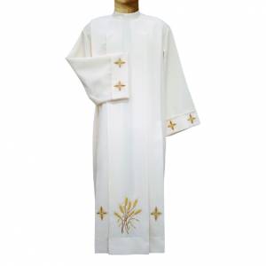 Aube Liturgique Ivoire En Polyester – Broderie De Jours, Fermeture épaulière, Fabrication Italienne (taille 160 Cm)