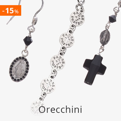 Holyart Orecchini In Argento 800 Con Medaglia Madonna Di Lourdes E Smalto Nero - Lunghi 4 Cm - GI003541